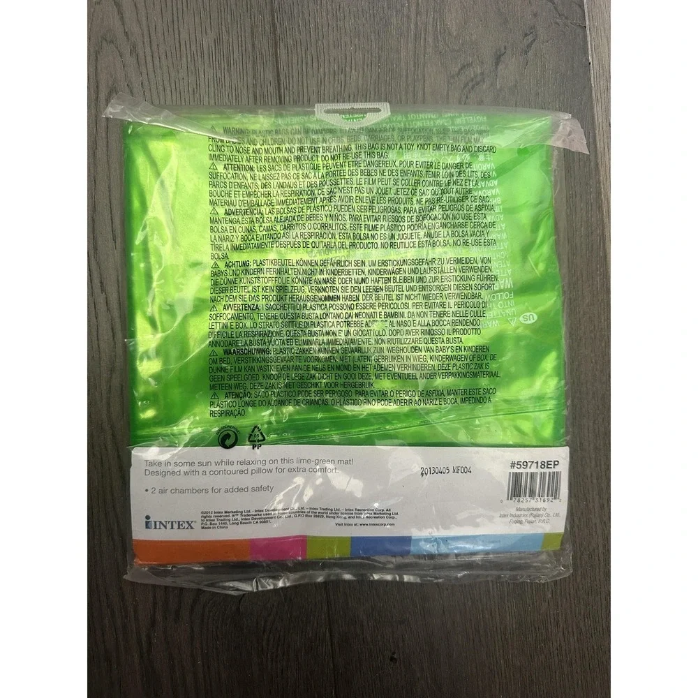 Intex Relax-A-Mat Lime Green Pool Float Mat 72in X 27in Adult Inflatable Lounge‎